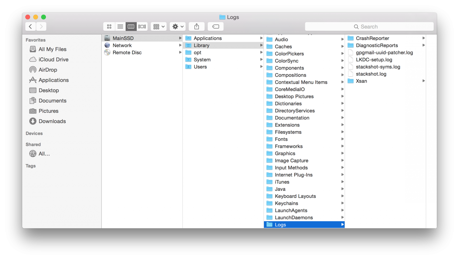 logs storage on Mac OS X