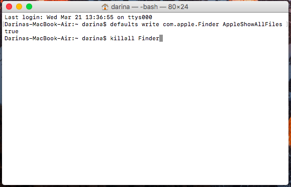 make macOS show hidden files using Terminal