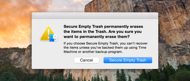 how to secure empty trash mac el capitan