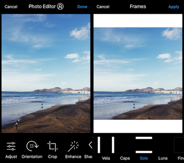 Come aggiungere una cornice bianca a una foto Instagram con Preview