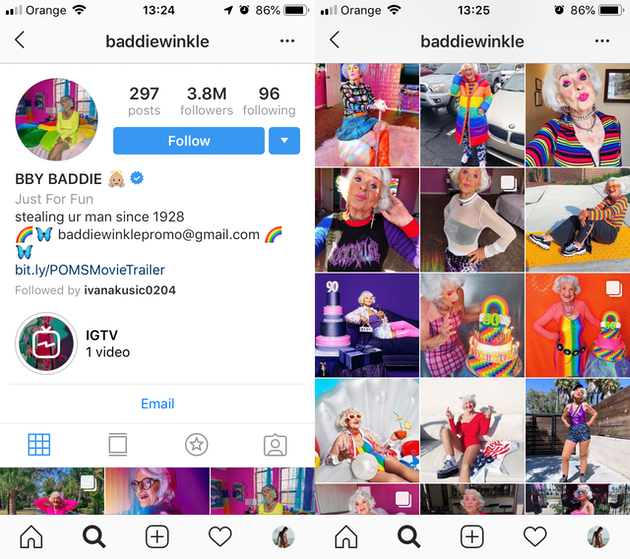 Screenshots of @baddiewinkle's Instagram feed