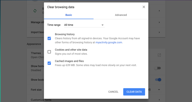 How to clear cache in Google Chrome manually