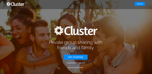 لقطة شاشة لـ Cluster ، موقع ويب خاص بمشاركة الصور