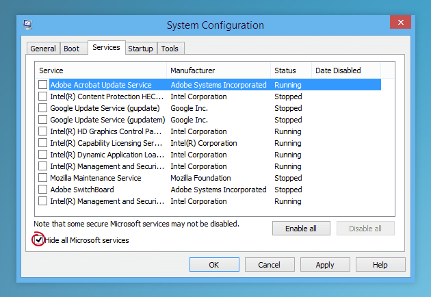 System Configuration on Win8