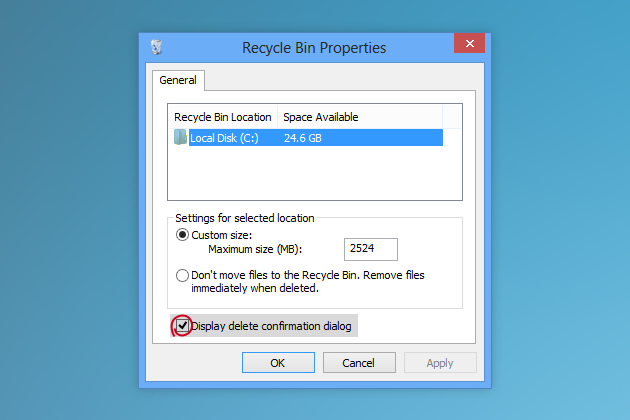 How to enable delete confirmation dialog box in Windows 8