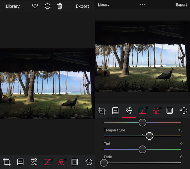 Screenshots of Darkroom, and iPhone photo editor
