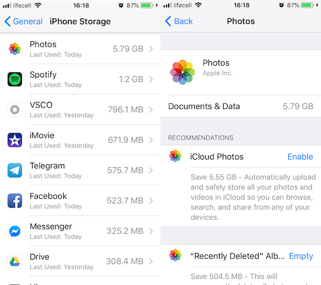 Screenshots: How to check Documents and Data on iPhone