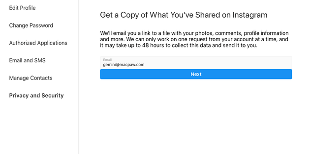 Screenshot: How to download all your Instagram photos