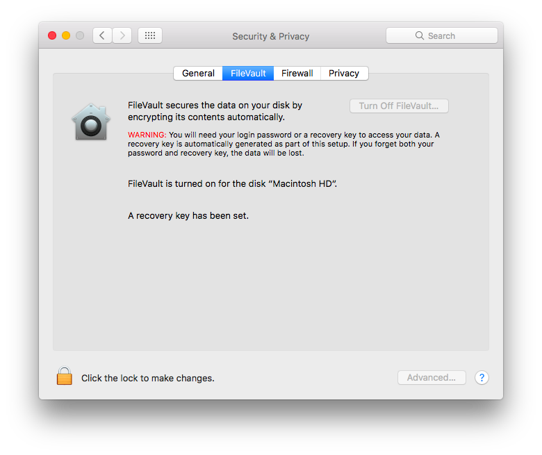 access the encryption key for mac