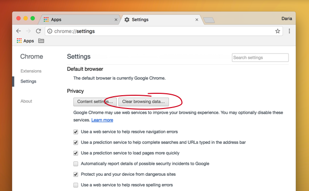 how to clear cache google chrome for apple mac