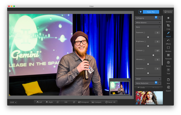 Screenshot of Fotor, free photo editing software for Mac