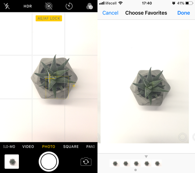 Screenshots: iPhone Burst mode setting