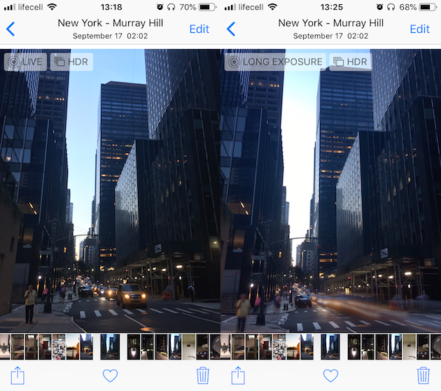 Captures d'écran : Convertir des Live Photos en photos à pose longue sur iPhone