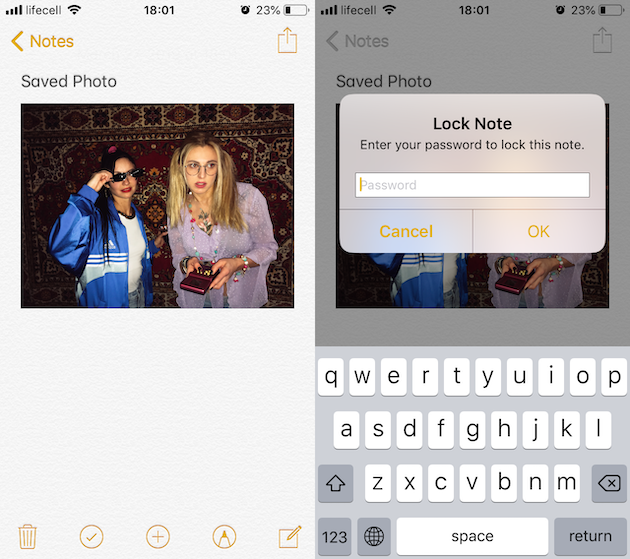 How to lock an iPhone photo in Notes