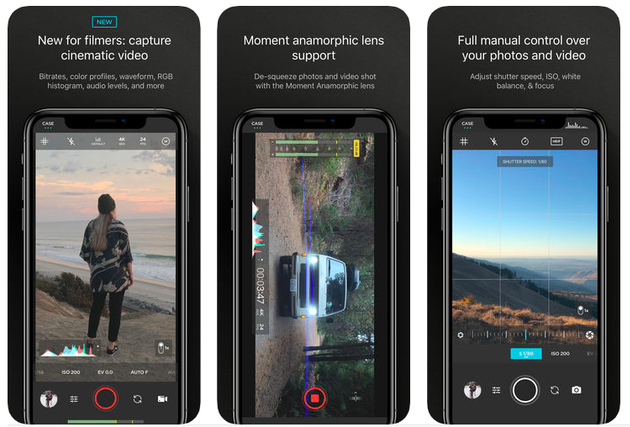 Screenshots of Moment, a powerful iPhone camera app