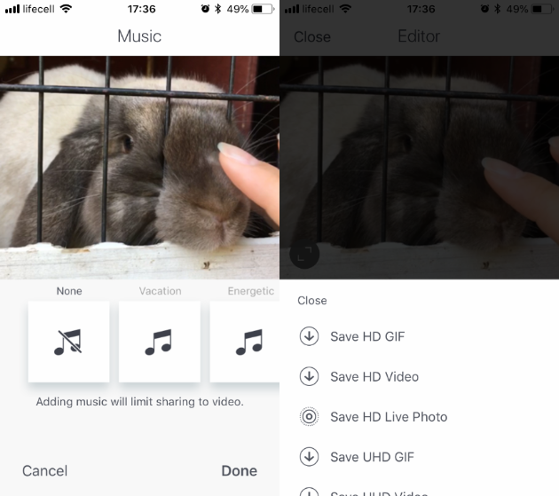 Capturas de pantalla de Momento, un GIF maker app para iPhone