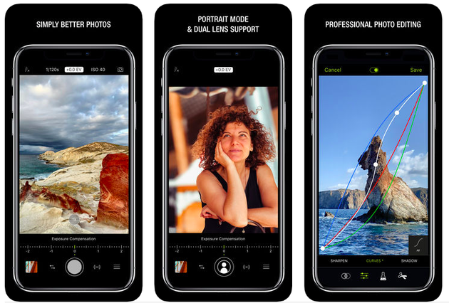 Screenshots of ProCamera, a video camera app for iPhone