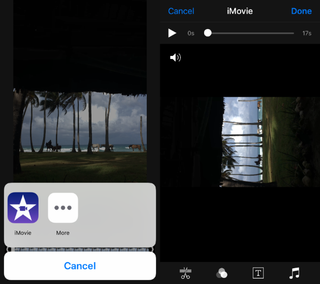 Screenshots: How to rotate an iPhone video in iMovie