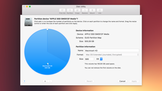 how much space for mac os sierra partition