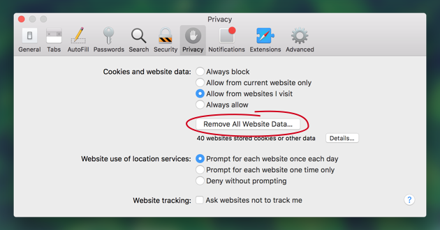 clear browsing data safari macbook
