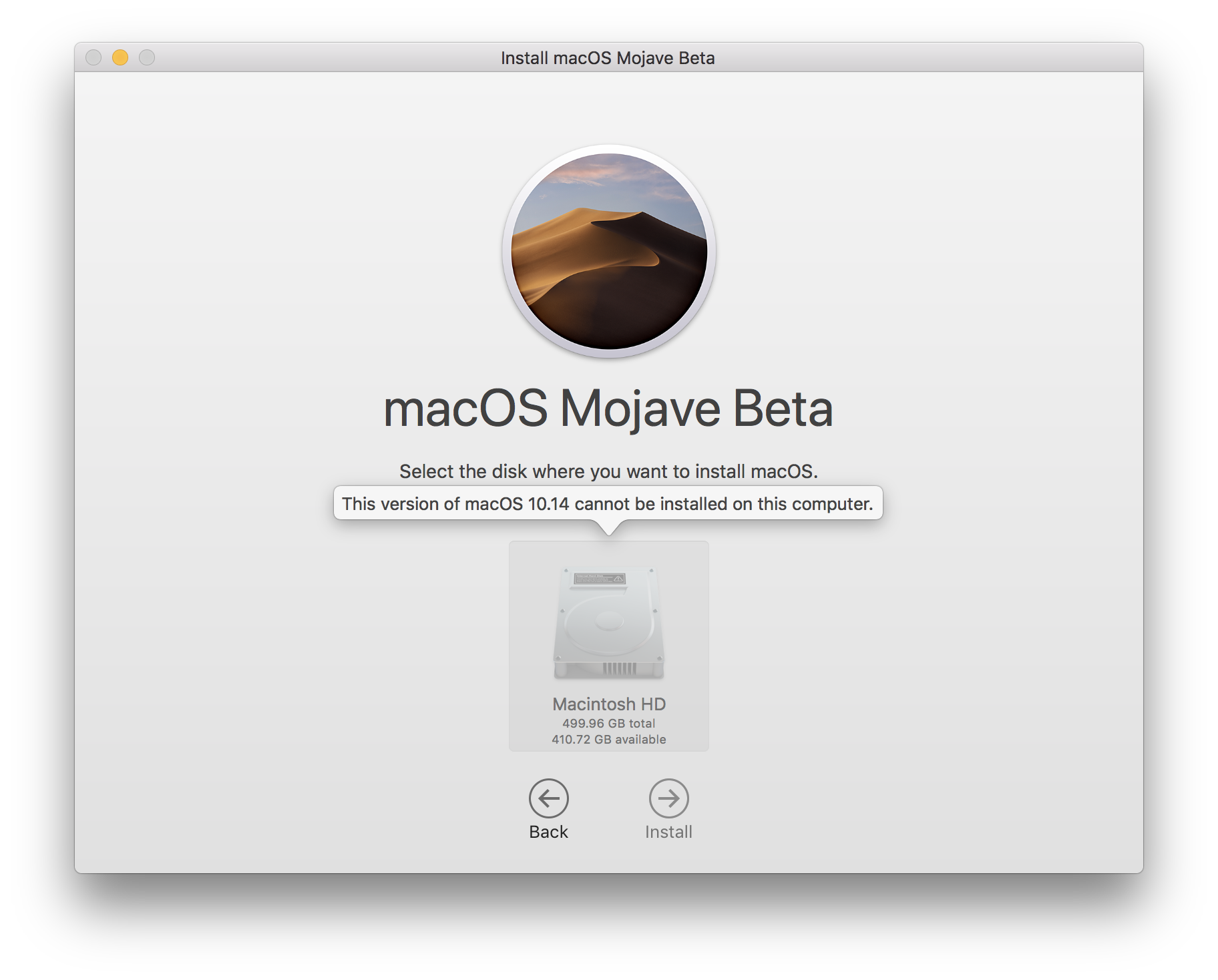 can't install macos mojave