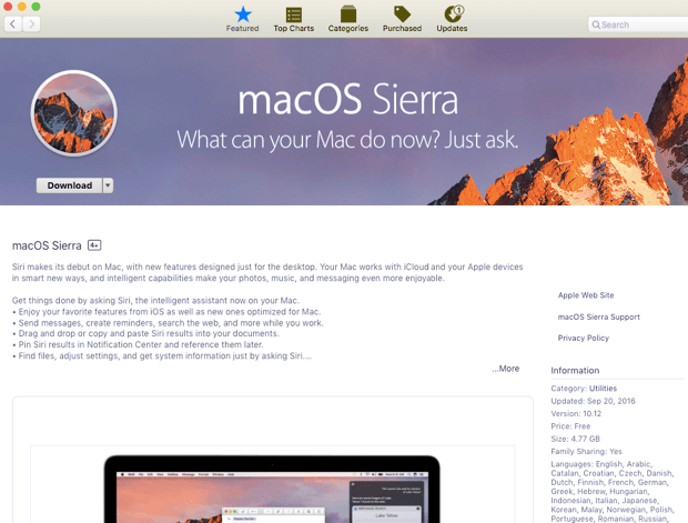 Download macOS Sierra from Mac App Store