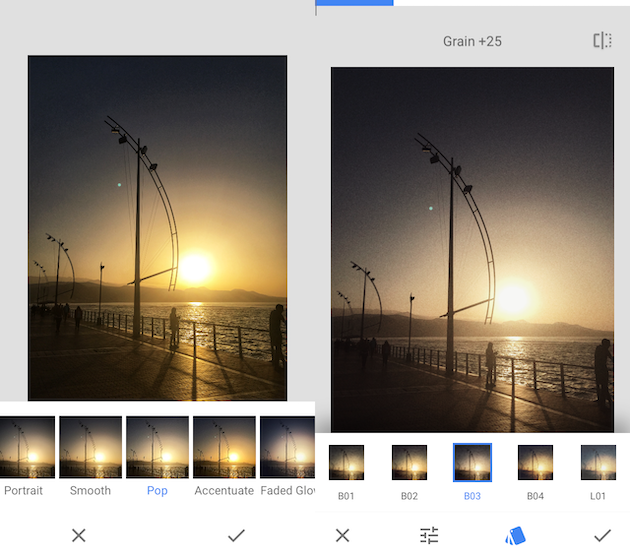 SCreenshots of Snapseed, a free photo effects app