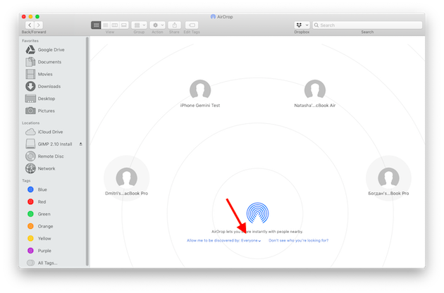 Screenshot: Attivare AirDrop su Mac per trasferire foto