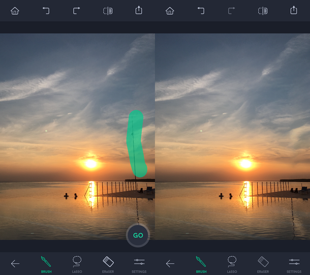 لقطات شاشة لتطبيق TouchRetouch ، وهو تطبيق تعديل وتعديل لجهاز iPhone